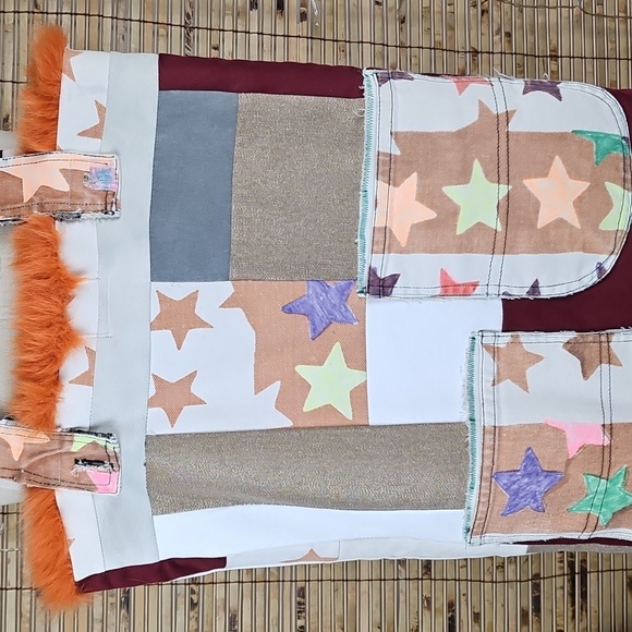 New Stars Patchwork Denim Faux Fur Tote Bag New and Upcycled Fabric - Picture 4 of 4